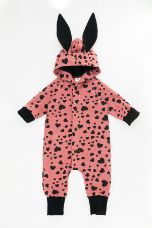 Salopetă cu Nasturi și Glugă -Roz cu Inimioare [2]