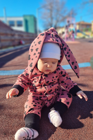 Salopetă cu Nasturi și Glugă -Roz cu Inimioare [0]