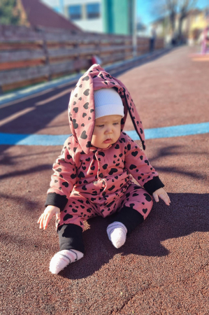 Salopetă cu Nasturi și Glugă -Roz cu Inimioare [1]