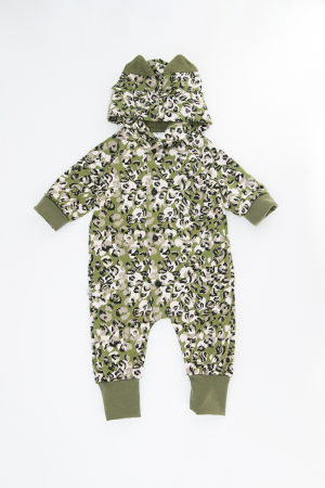 Salopetă cu Nasturi și Glugă -Animal Print Kaki [0]