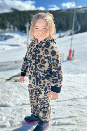 Salopete din Lână - Salopetă din Lână cu Fermoar și Glugă -Animal Print