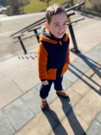 Salopete din Lână - Salopetă din Lână cu Fermoar și Glugă  Blue Orange