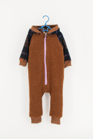 Salopete din Lână - Salopetă din Lână cu Fermoar și Glugă - Maro/Lila