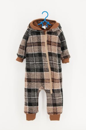 Overall - Salopetă din Lână cu Fermoar și Glugă - Carouri Maro
