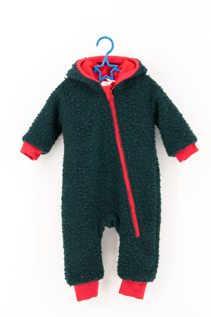 Lichidare de Stoc - Salopetă din Lână cu Fermoar și Glugă -Green / Red