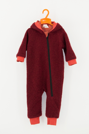 Overall - Salopetă din Lână cu Fermoar și Glugă -Caramiziu Iepure