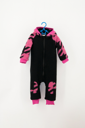 Salopetă din Lână Fiartă cu Fermoar și Glugă - Negru Roz [0]