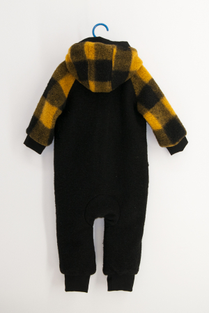 Salopetă din Lână Fiartă cu Fermoar și Glugă - Black & Yellow [1]