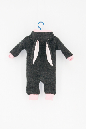 Salopetă din Lână Fiartă cu Fermoar și Glugă - GREY/PINK [1]