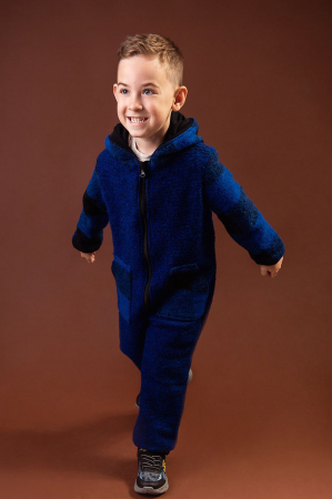 Salopetă din Lână Fiartă cu Fermoar și Glugă - Albastru [0]