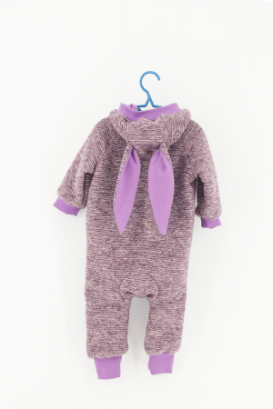 Salopetă din Lână Fiartă cu Fermoar și Glugă - Mov Stripes [0]