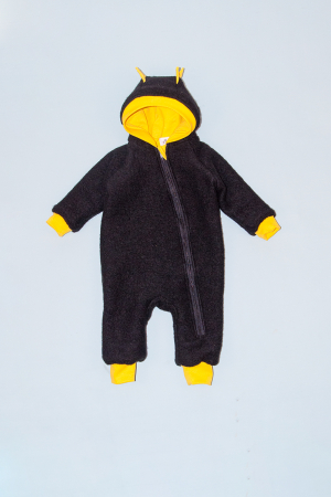 Salopeta din Lână Fiartă cu Fermoar si Gluga cu Tepi Dino-Black&Yelow [0]