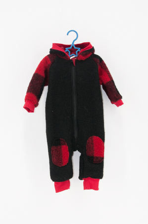 Salopetă din Lână Fiartă cu Fermoar și Glugă - BLACK/RED [0]