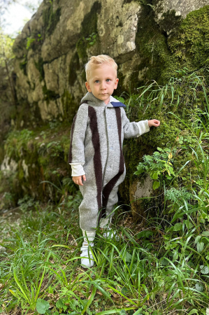 Salopetă din Lână Fiartă cu Fermoar și Glugă - Gri Degrade [1]