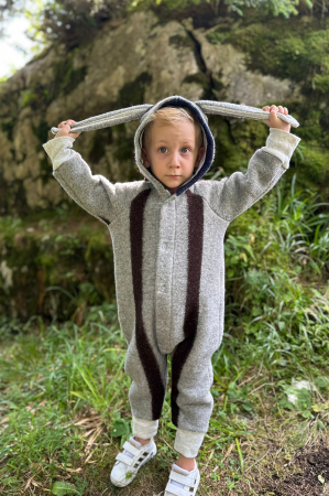 Salopetă din Lână Fiartă cu Fermoar și Glugă - Gri Degrade [2]