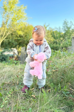 Salopetă din Lână Fiartă cu Fermoar și Glugă - Gri/ Roz [0]