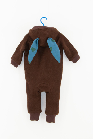 Salopetă din Lână Fiartă cu Fermoar și Glugă Iepuraș - Brown/Blue [2]