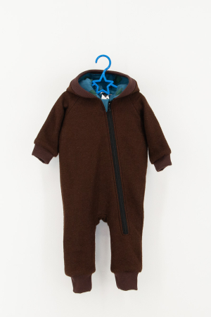 Salopetă din Lână Fiartă cu Fermoar și Glugă Iepuraș - Brown/Blue [1]