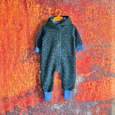 Salopetă din Lână Fiartă Fără Dublură cu Capse și Glugă - Animal print Albastru - H. Bebe [1]
