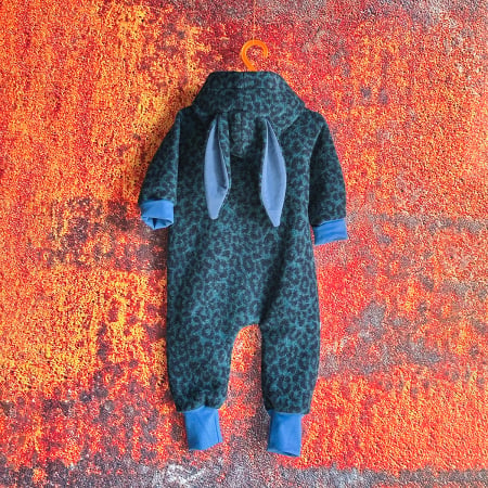 Salopete din Lână - Salopetă din Lână Fiartă Fără Dublură cu Capse și Glugă - Animal print Albastru - H. Bebe
