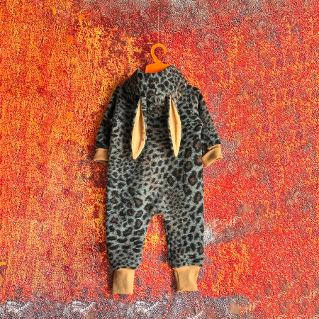 Salopete din Lână - Salopetă din Lână Fiartă Fără Dublură cu Capse și Glugă - Animal print Maro - H. Bebe