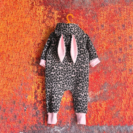 Salopete din Lână - Salopetă din Lână Fiartă Fără Dublură cu Capse și Glugă - Animal print Roz - H. Bebe