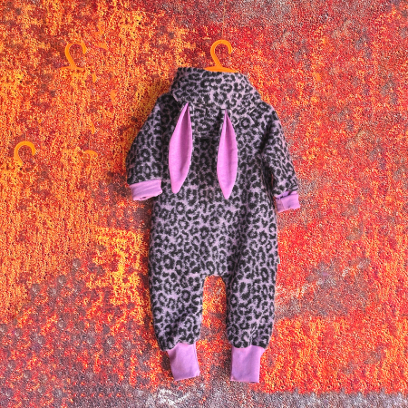 Salopete din Lână - Salopetă din Lână Fiartă Fără Dublură cu Capse și Glugă - Animal print Mov - H. Bebe
