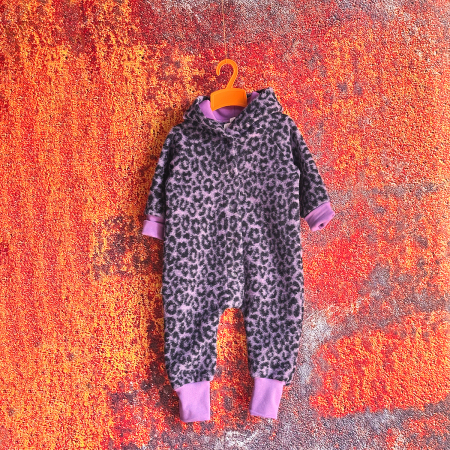 Salopetă din Lână Fiartă Fără Dublură cu Capse și Glugă - Animal print Mov - H. Bebe [1]
