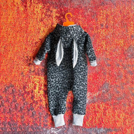 Salopete din Lână - Salopetă din Lână Fiartă Fără Dublură cu Capse și Glugă - Animal print Gri - H. Bebe