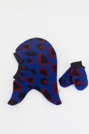 Cagule si Manuși Lână - Set Cagulă si manusi lână fiartă -Animal print Albastru