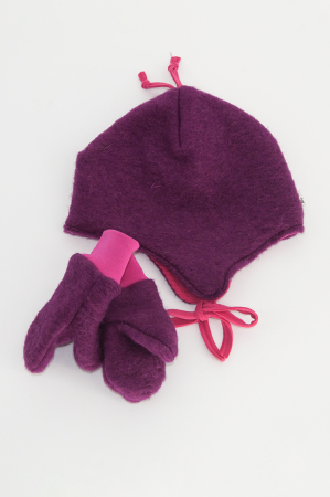 Set Caciuliță si manusi lână fiartă -Fucsia [0]