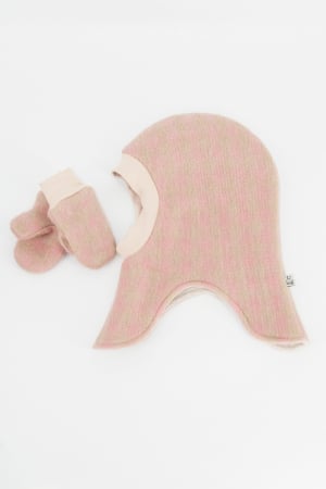 Back To Wool - Set Cagulă si manusi lână fiartă -Roz