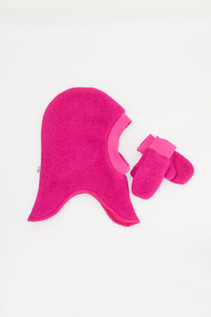 Accesorii Copii - Set Cagulă si manusi lână fiartă -Fucsia