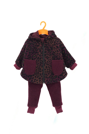 Compleuri din Lână - Set Capă și Pantaloni din Lână 100%, Animal Print Bordo - Iepuraș