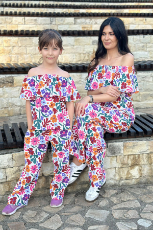 Lichidare de Stoc - Compleu Fetita din Muselina -Volane Alb