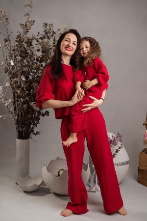 Set Compleu Mamă/Fiica din Muselina -Mustar [2]