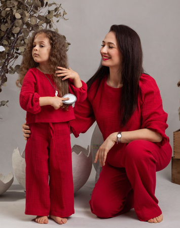 Set Compleu Mamă/Fiica din Muselina -Mustar [3]