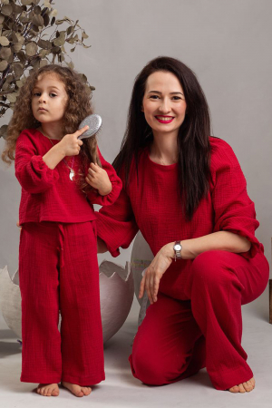 De vară - Set Compleu Mamă/Fiica din Muselina - Zmeuriu