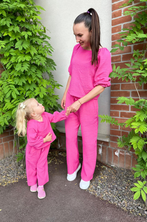 Rochii volane - Set Compleu Mamă/Fiica din Muselina - Fucsia