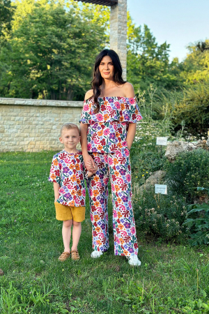 Set Compleu Mamă/Fiu din Muselina -Alb Flori [1]