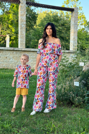 Set Compleu Mamă/Fiu din Muselina -Alb Flori [0]