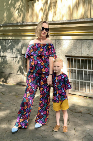 Set Compleu Mamă/Fiu din Muselina -Blomarin Flori [1]