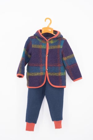 Compleuri din Lână - Set Hanorac cu Nasturi și Pantalon din Lână 100%, Mov/ Cărămiziu Mix