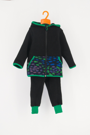 Set Hanorac cu Fermoar+Pantalon din lana - Negru/Verde [2]