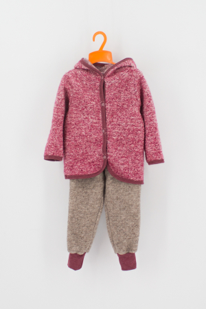 Compleuri din Lână - Set Hanorac+Pantalon din lana - Zmeuriu/Crem