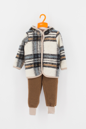 Compleuri din Lână - Set Hanorac+Pantalon din lana - Carouri Crem/ Bleo