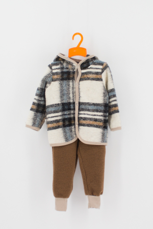 Set Hanorac+Pantalon din lana - Carouri Crem/ Bleo [1]