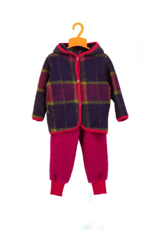 Compleuri din Lână - Set Hanorac cu Nasturi și Pantalon din Lână 100%, Fucsia Mix