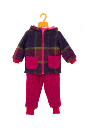 Compleuri din Lână - Set Jachetă și Pantalon din Lână Fucsia Mix pentru Copii - H. Bebe