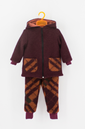 Compleuri din Lână - Set Jacheta+Pantalon din lana -Caramiziu/ Visiniu